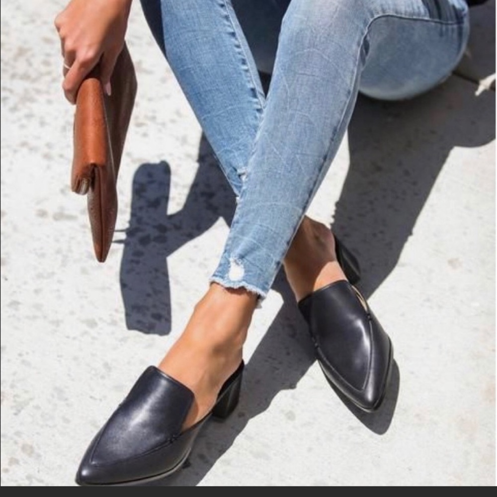 Black leather mules